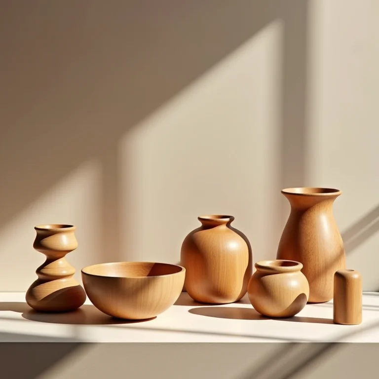 Objetos de decoração feitos em madeira