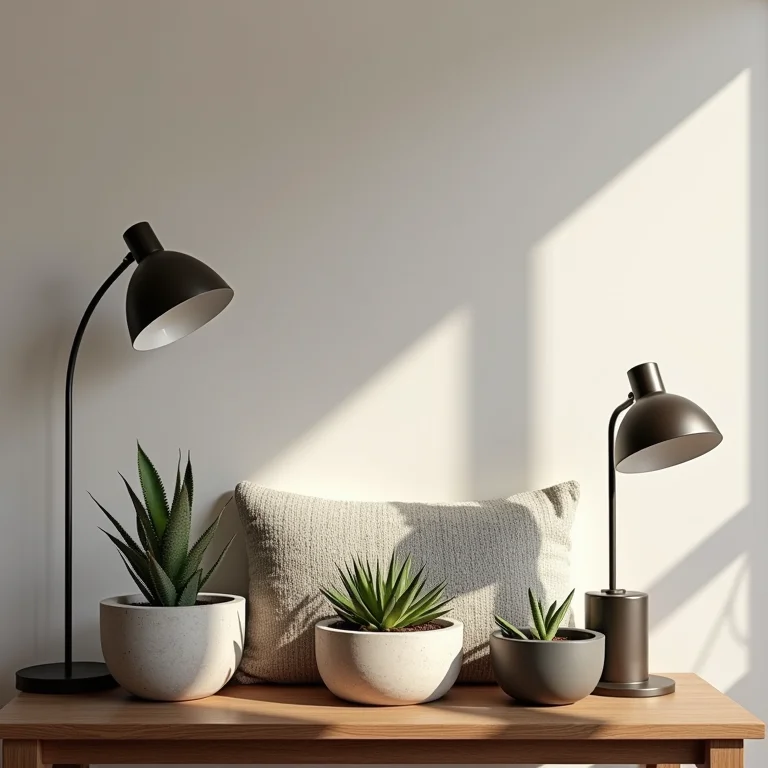 Objetos de decoração para sala em estilo industrial.