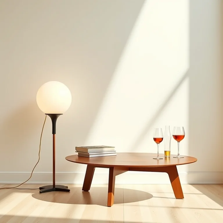 Objetos de design mid-century modern em uma composição elegante.