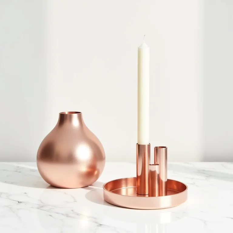 Objetos decorativos em rose gold.