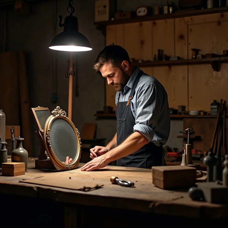 Oficina de artesão especializada em espelhos venezianos.