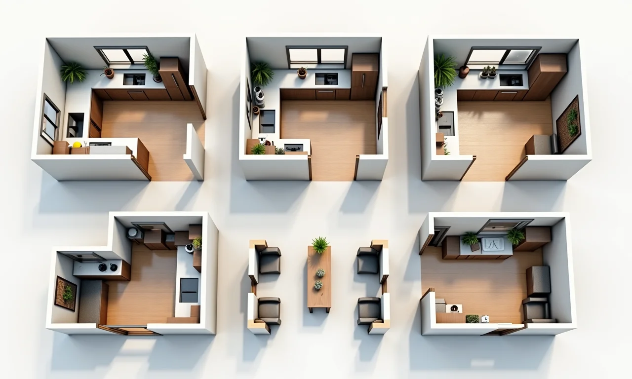 Opções de layout para cozinha pequena otimizando o espaço.