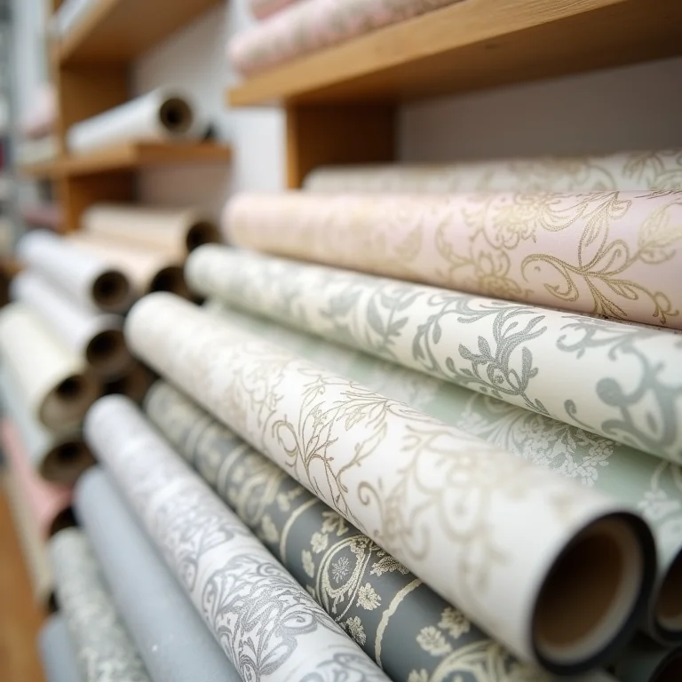 Opções de papel de parede lavável em loja de decoração.