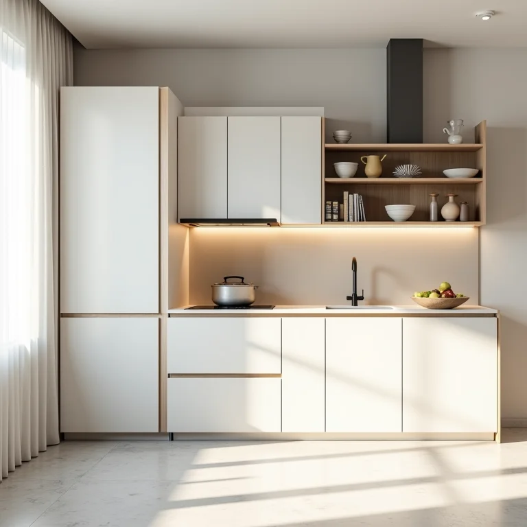 Otimização de espaço em cozinha planejada com porta de correr