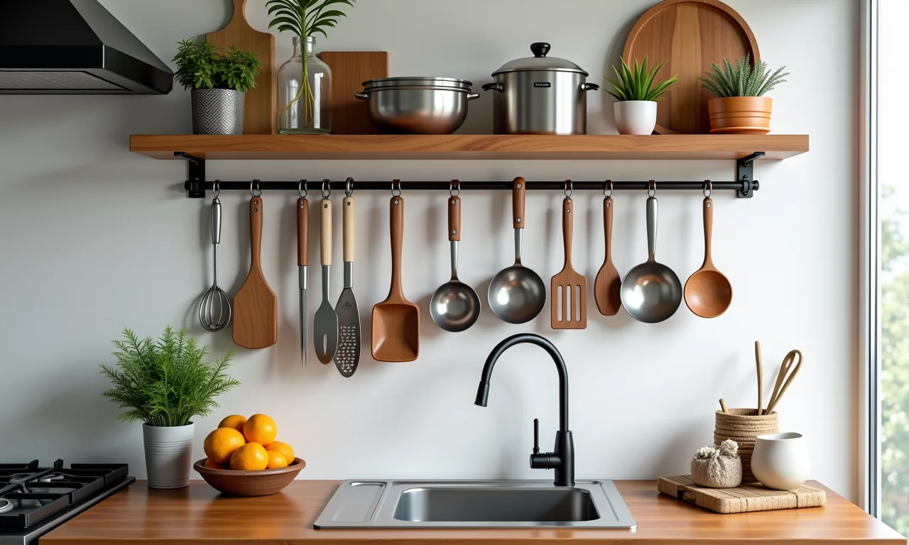 Otimizando espaço em cozinha pequena com armazenamento vertical.