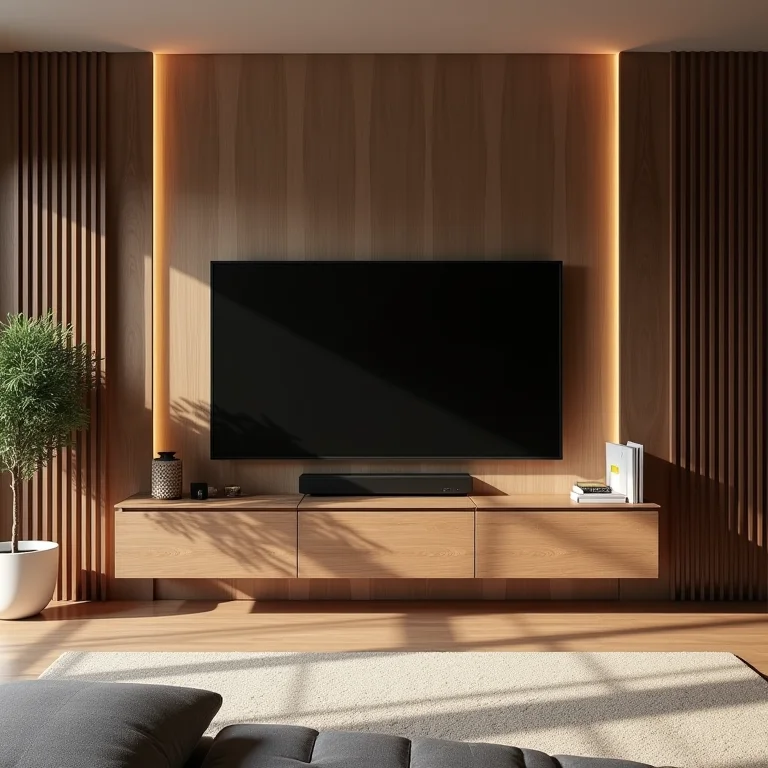 Painel de TV planejado, feito sob medida para a sala.