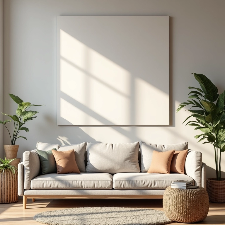 Painel ripado autocolante em sala de estar.