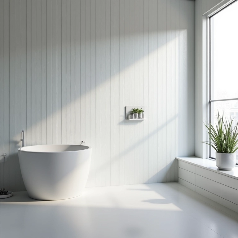 Painel ripado de PVC em banheiro moderno.