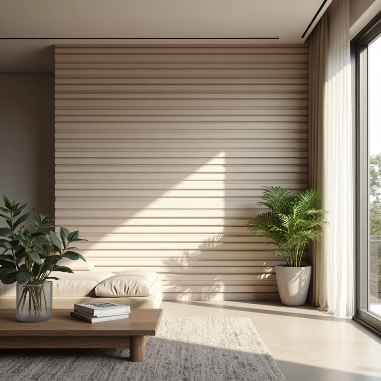 Painel ripado horizontal em sala de estar.