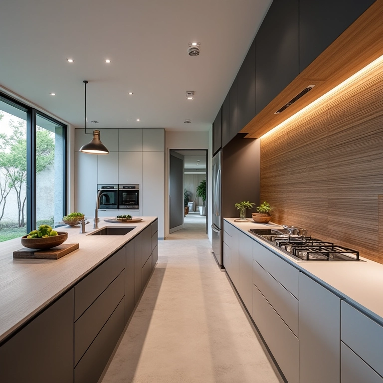 Painel ripado na cozinha com modernidade e funcionalidade.