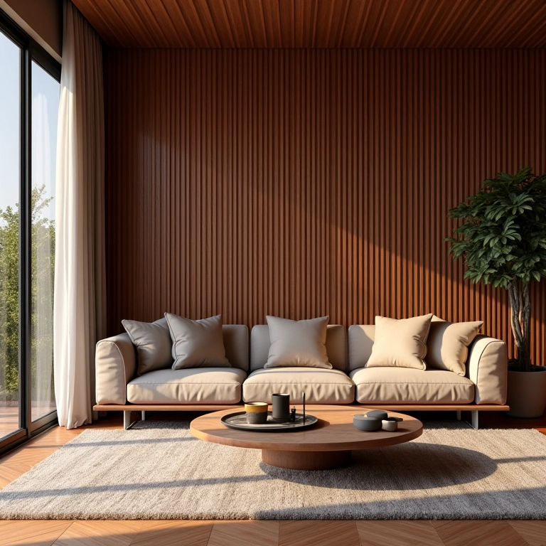 Painel ripado na sala de estar com aconchego.