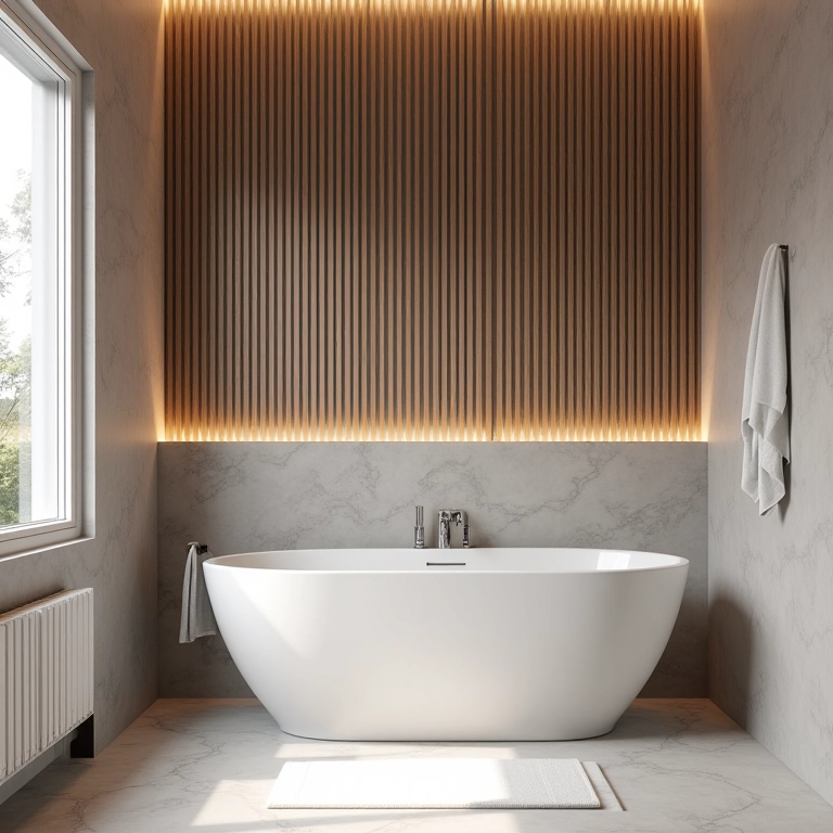 Painel ripado no banheiro com elegância e resistência.