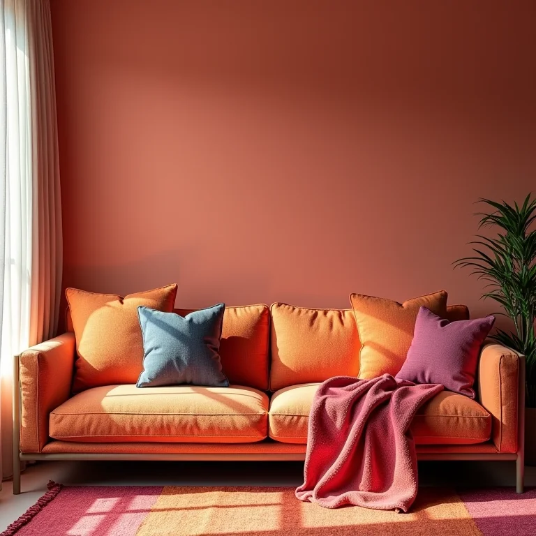 Paleta de cores vibrantes em almofadas e mantas boho