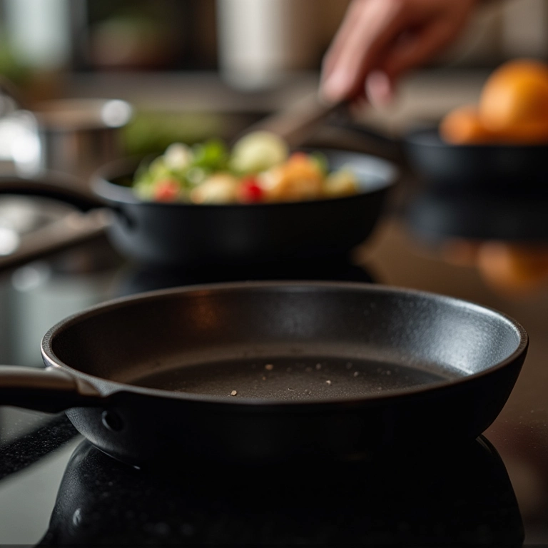 Panelas específicas sendo usadas em um cooktop.