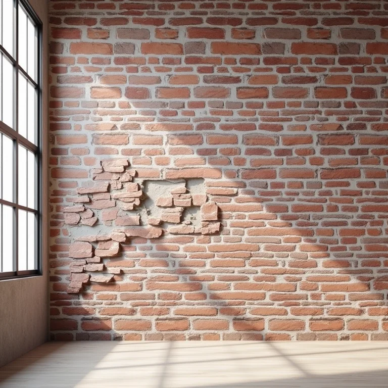 Papel de parede de tijolinho descolando devido à falta de preparação da parede.