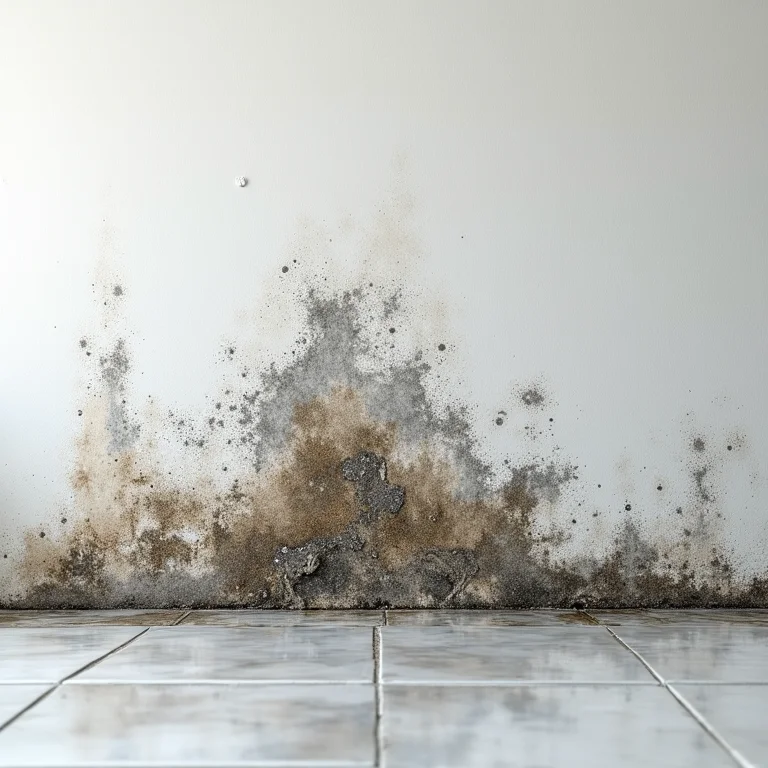 Parede de banheiro com sinais de umidade e mofo devido à impermeabilização inadequada, evidenciando os danos.