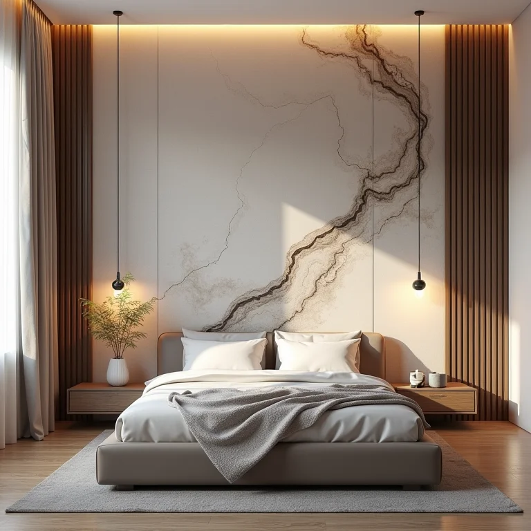 Parede de granilite em um quarto minimalista.