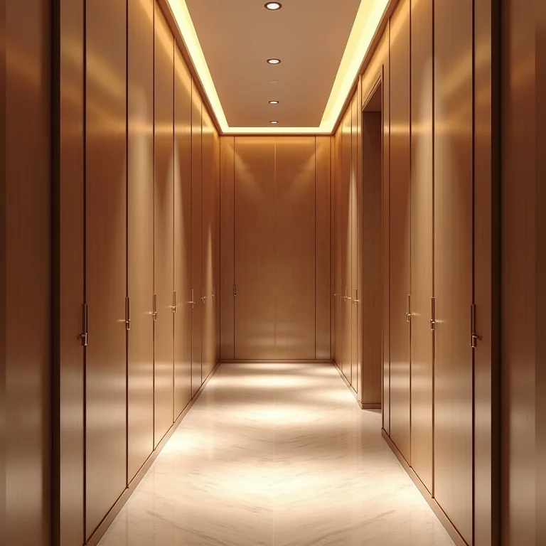 Parede laqueada em corredor elegante.