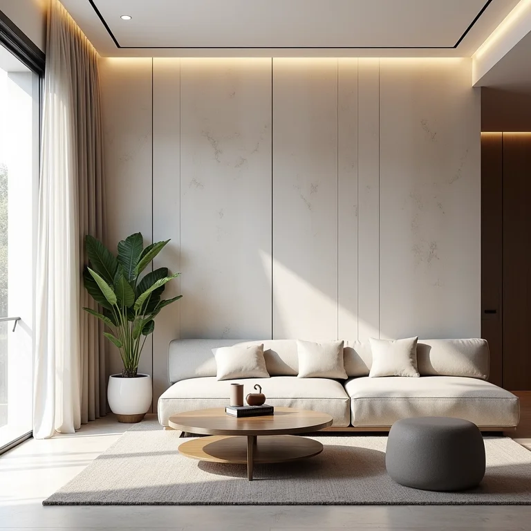 Parede revestida com granilite em sala moderna