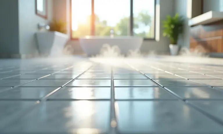 Pastilhas adesivas resistindo ao vapor em um chuveiro moderno.