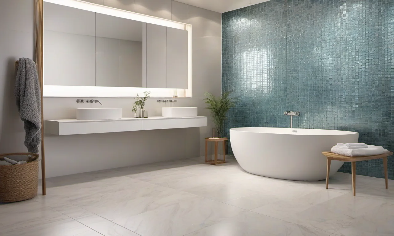 Pastilhas de vidro Atlas aplicadas na parede do banheiro.