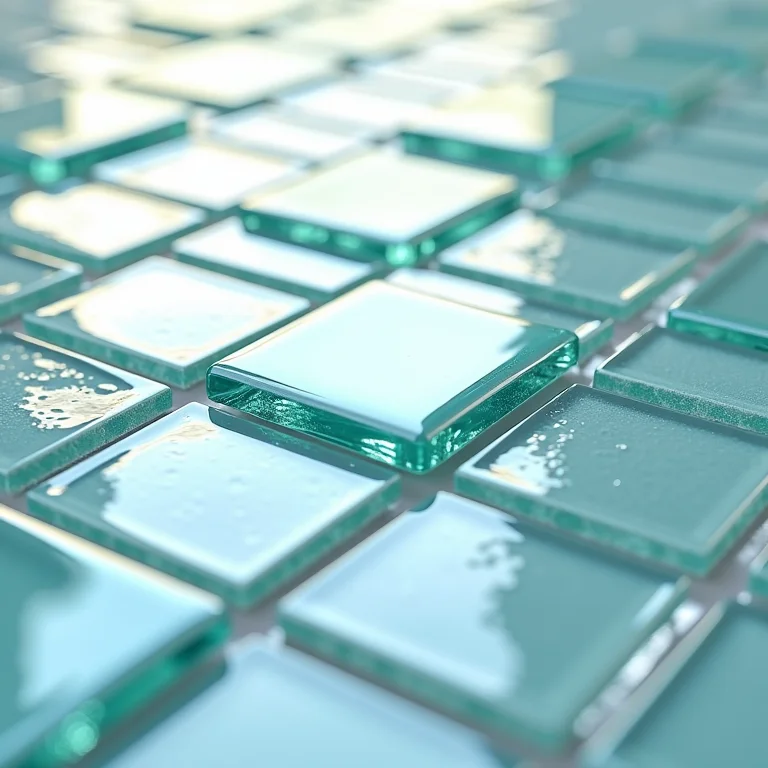 Pastilhas de vidro com brilho e reflexo em close-up