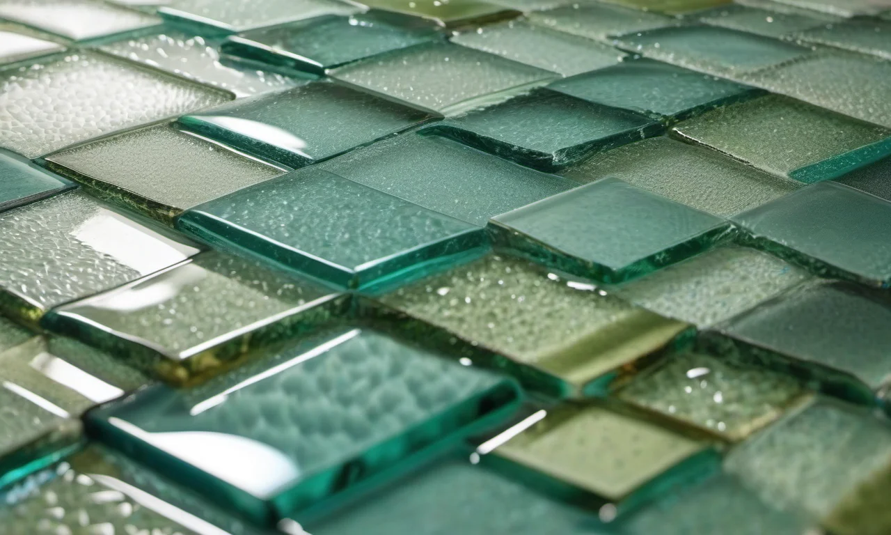 Pastilhas de vidro em ambiente úmido de banheiro.