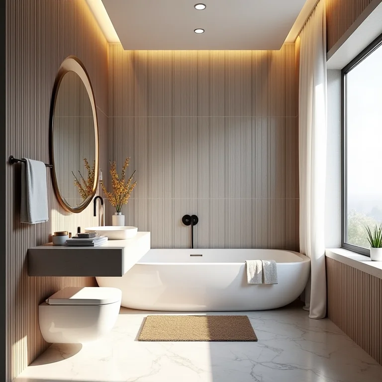 Pastilhas verticais aumentando o pé direito do banheiro