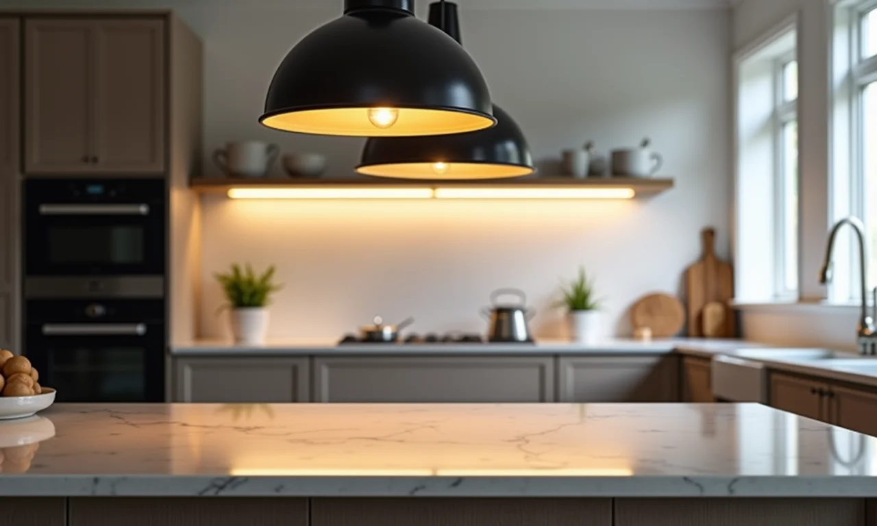 Pendente sobre bancada: iluminação direcionada.