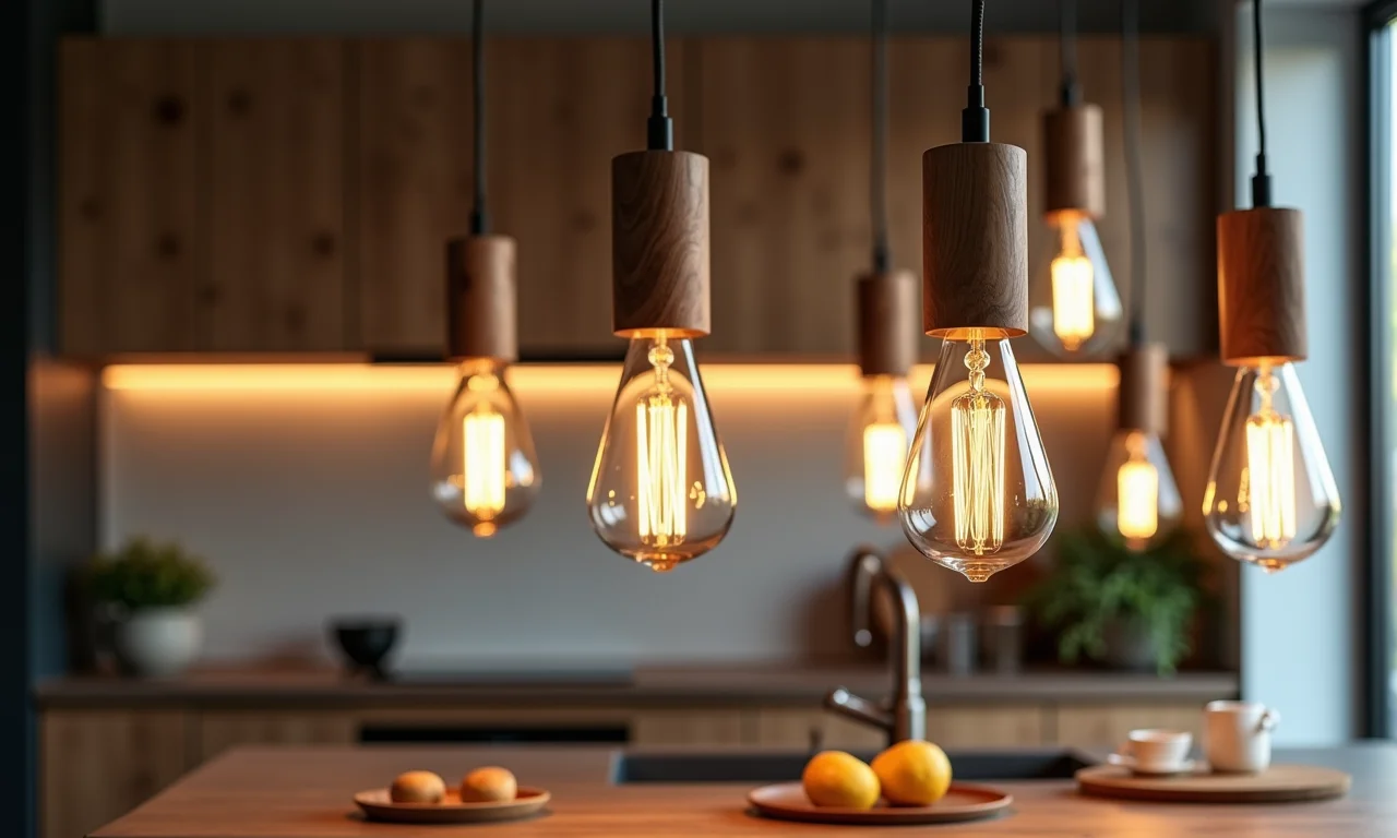 Pendentes de cozinha em diversos materiais.