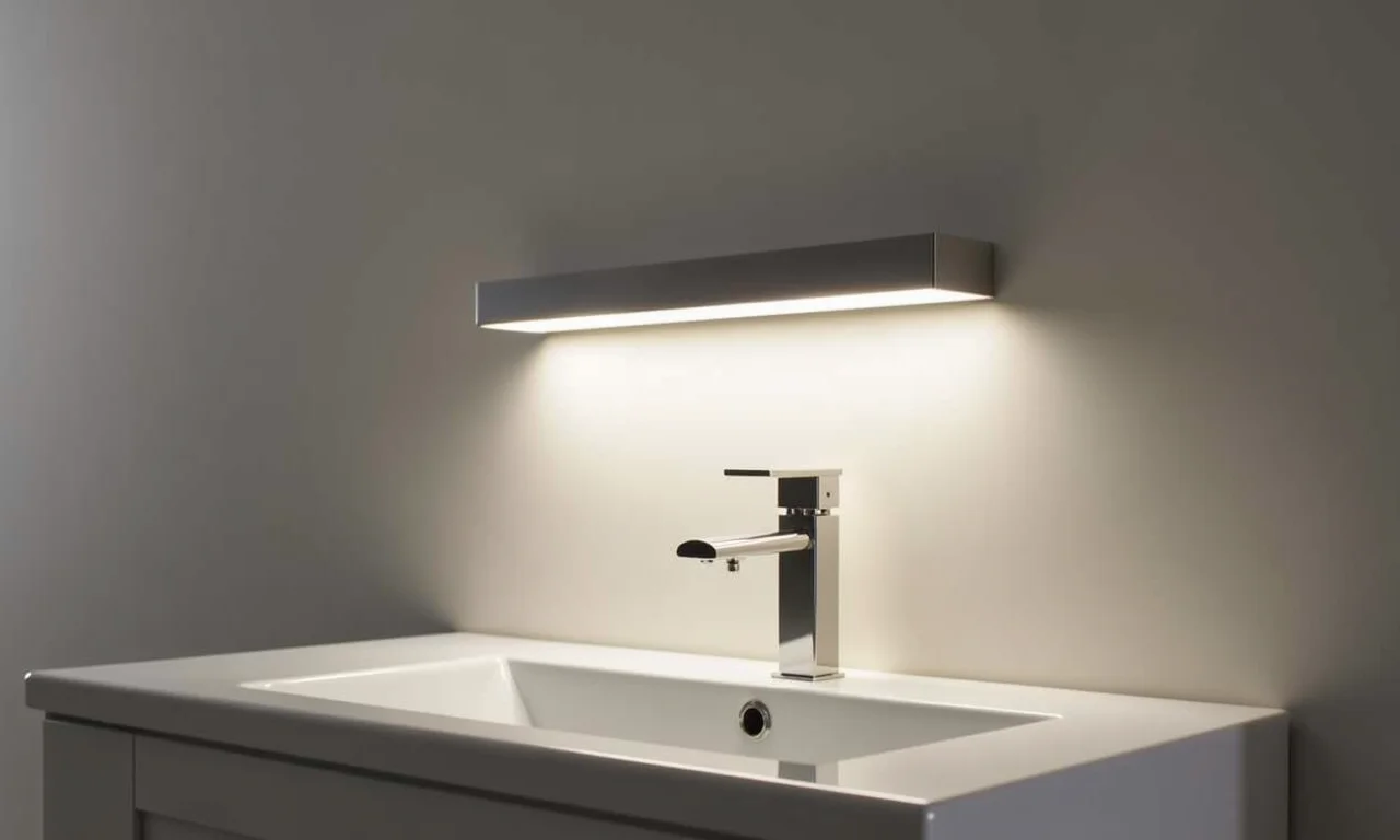 Perfil de LED da Taschibra iluminando uma bancada de banheiro.
