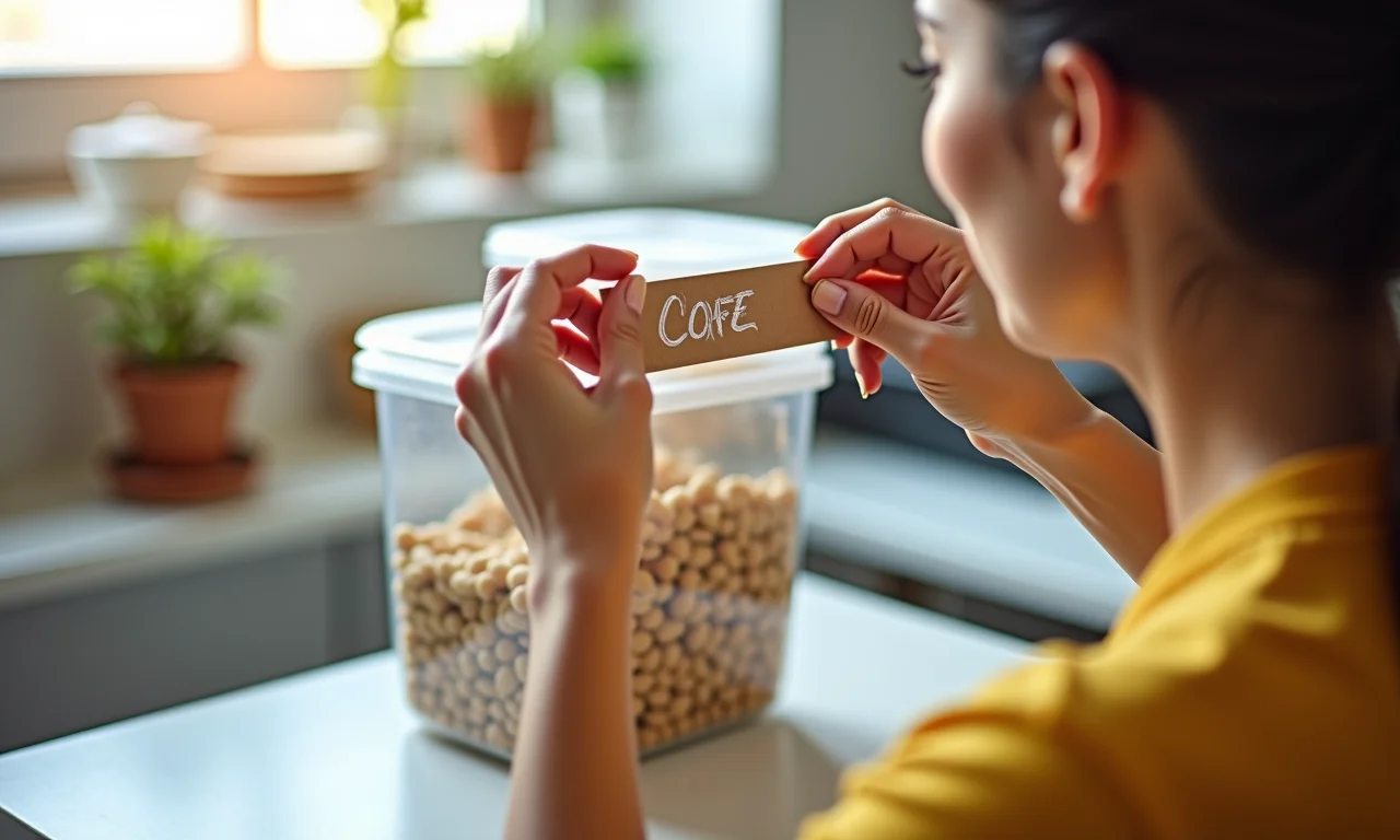 Personalizando potes com etiquetas criativas.