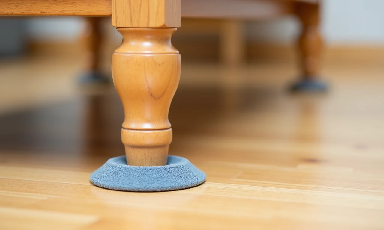 Pés de móveis com feltro, protegendo o piso laminado e evitando ruídos.