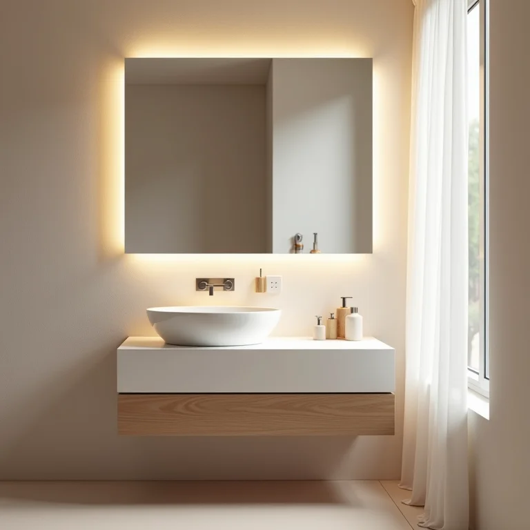 Pia e espelho em banheiro infantil posicionados em altura inadequada para crianças