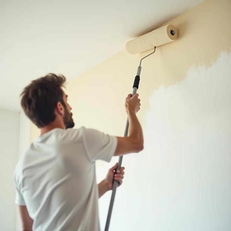 Pintura de teto com rolo e extensor