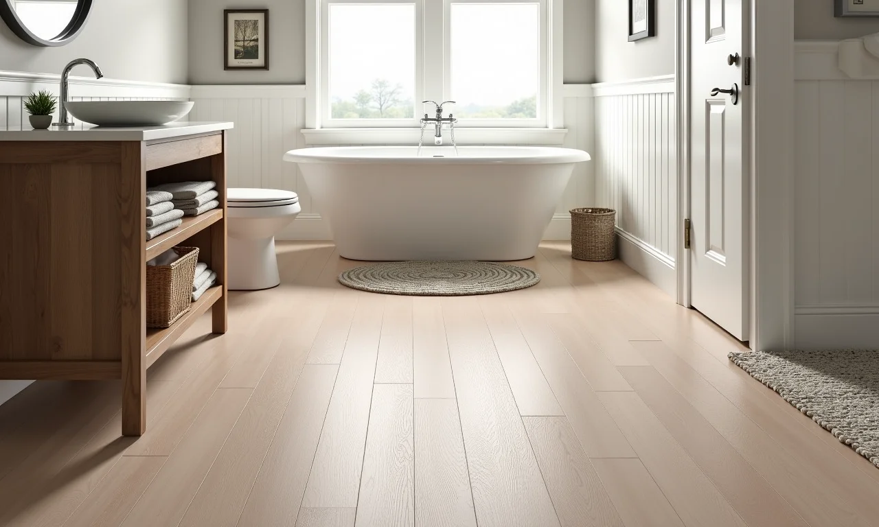 Porcelanato amadeirado da Portobello em banheiro farmhouse.