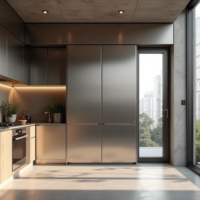 Porta de correr de alumínio em cozinha contemporânea.