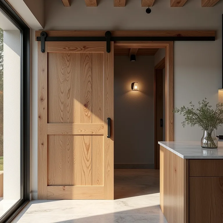 Porta de correr de madeira em cozinha planejada