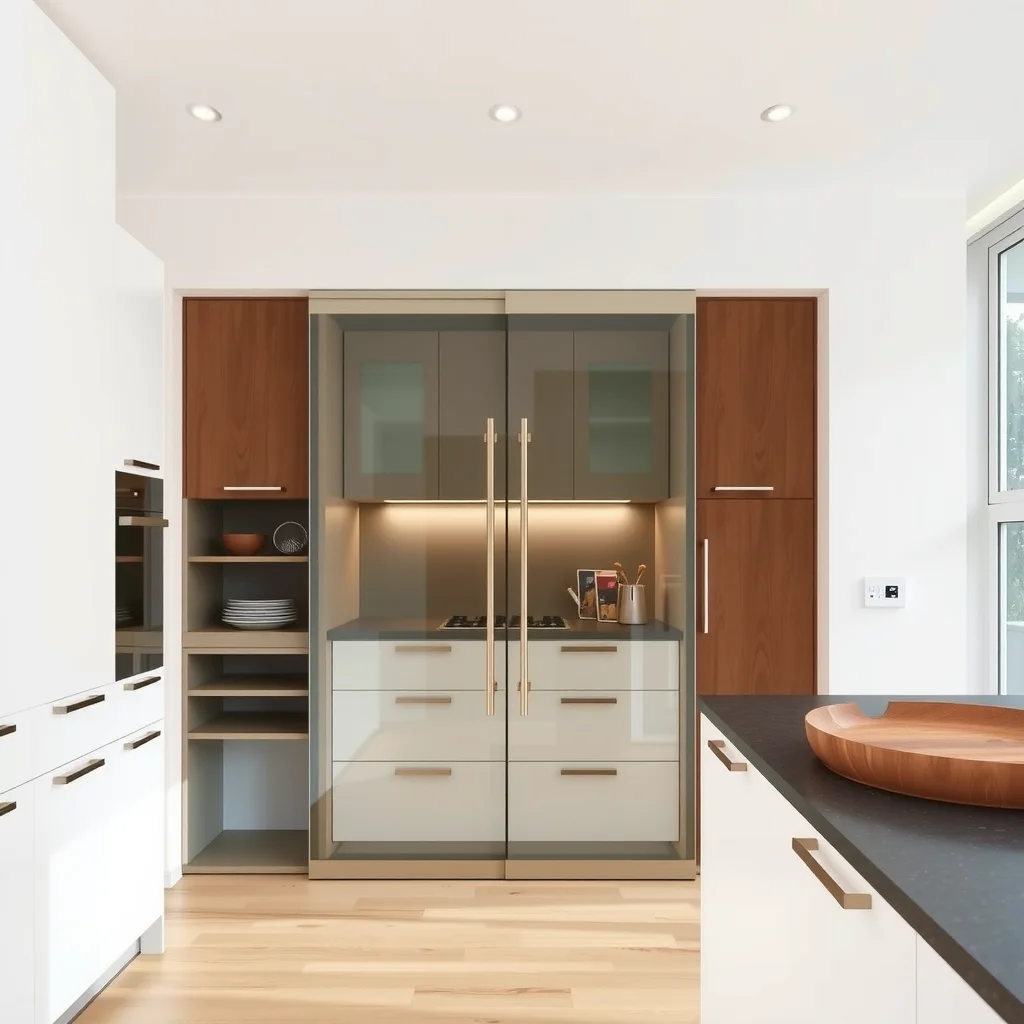 Porta de correr de vidro na cozinha.