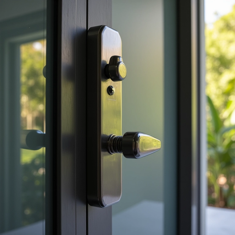 Porta de entrada de metal de alta segurança com sistema de tranca reforçado.