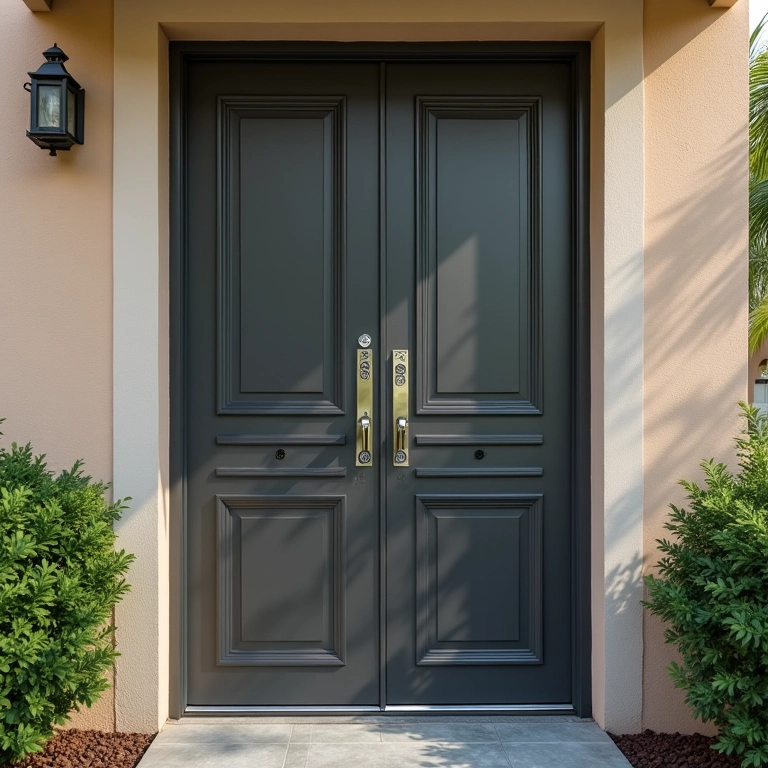 Porta de metal reforçada com múltiplos pontos de travamento para alta segurança.