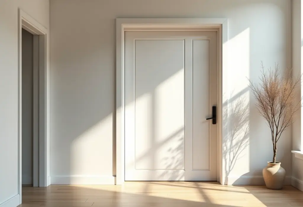 Porta pivotante moderna em um interior minimalista