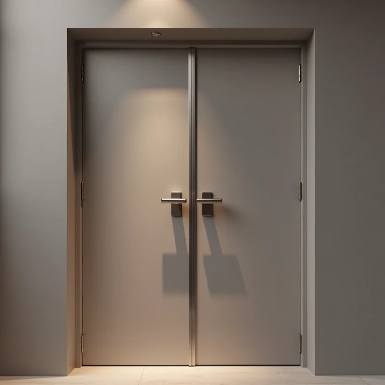 Puxador de barra minimalista em porta de madeira clara.