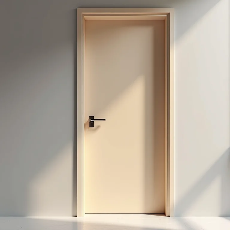 Puxador embutido discreto em porta minimalista.