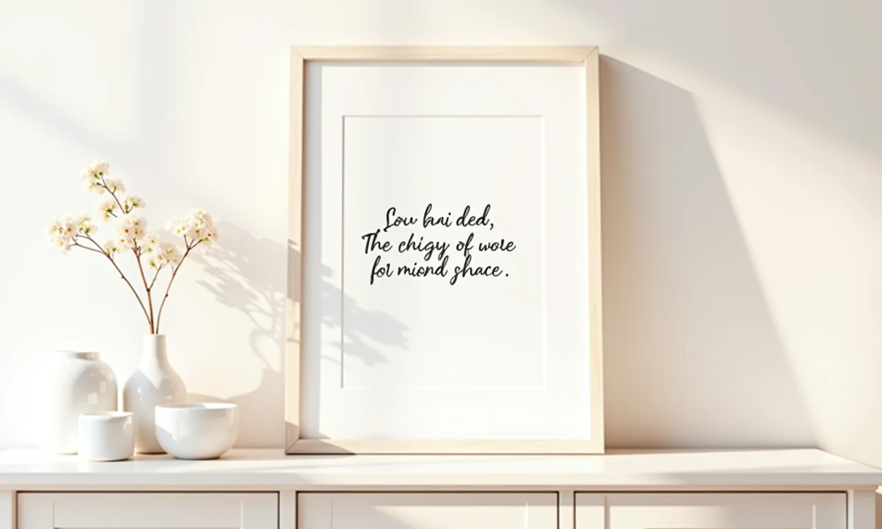 Quadro minimalista com uma frase inspiradora em caligrafia elegante.