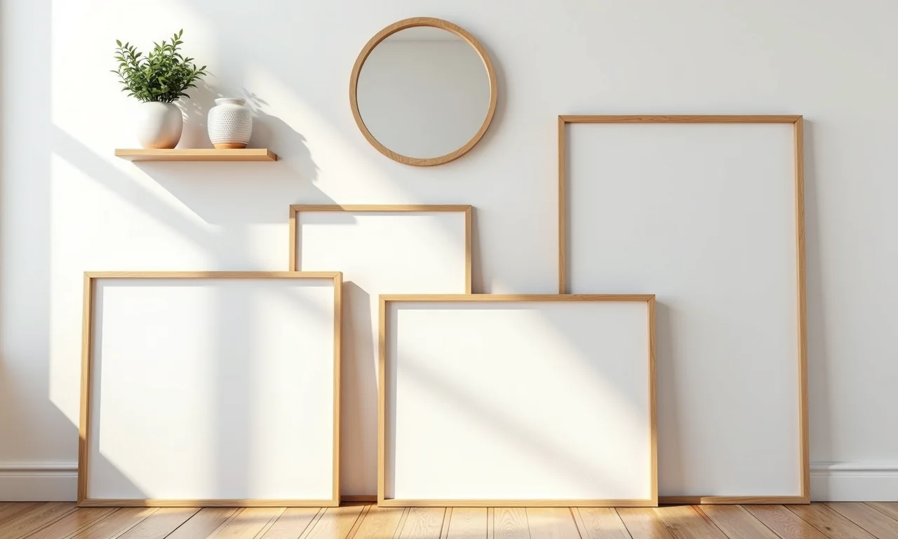 Quadros e objetos decorativos prontos para compor uma parede.