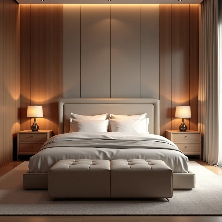 Quarto aconchegante com criados-mudos em laca