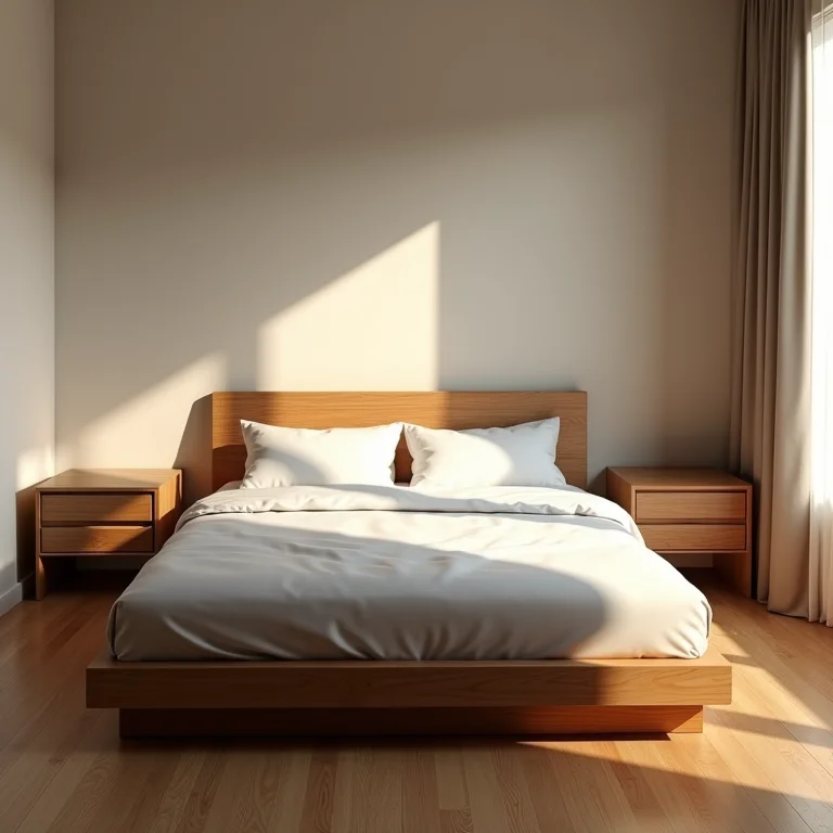 Quarto aconchegante com detalhes em madeira