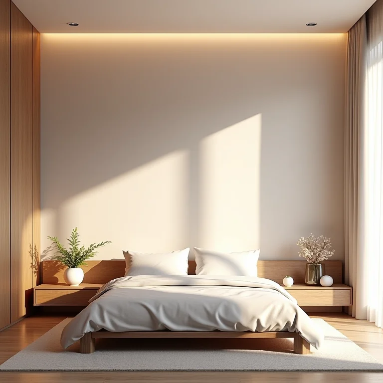 Quarto aconchegante com papel de parede 3D relaxante.