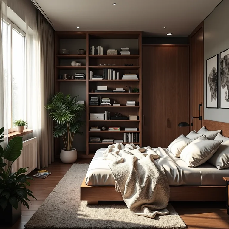 Quarto de casal com acúmulo de objetos desnecessários